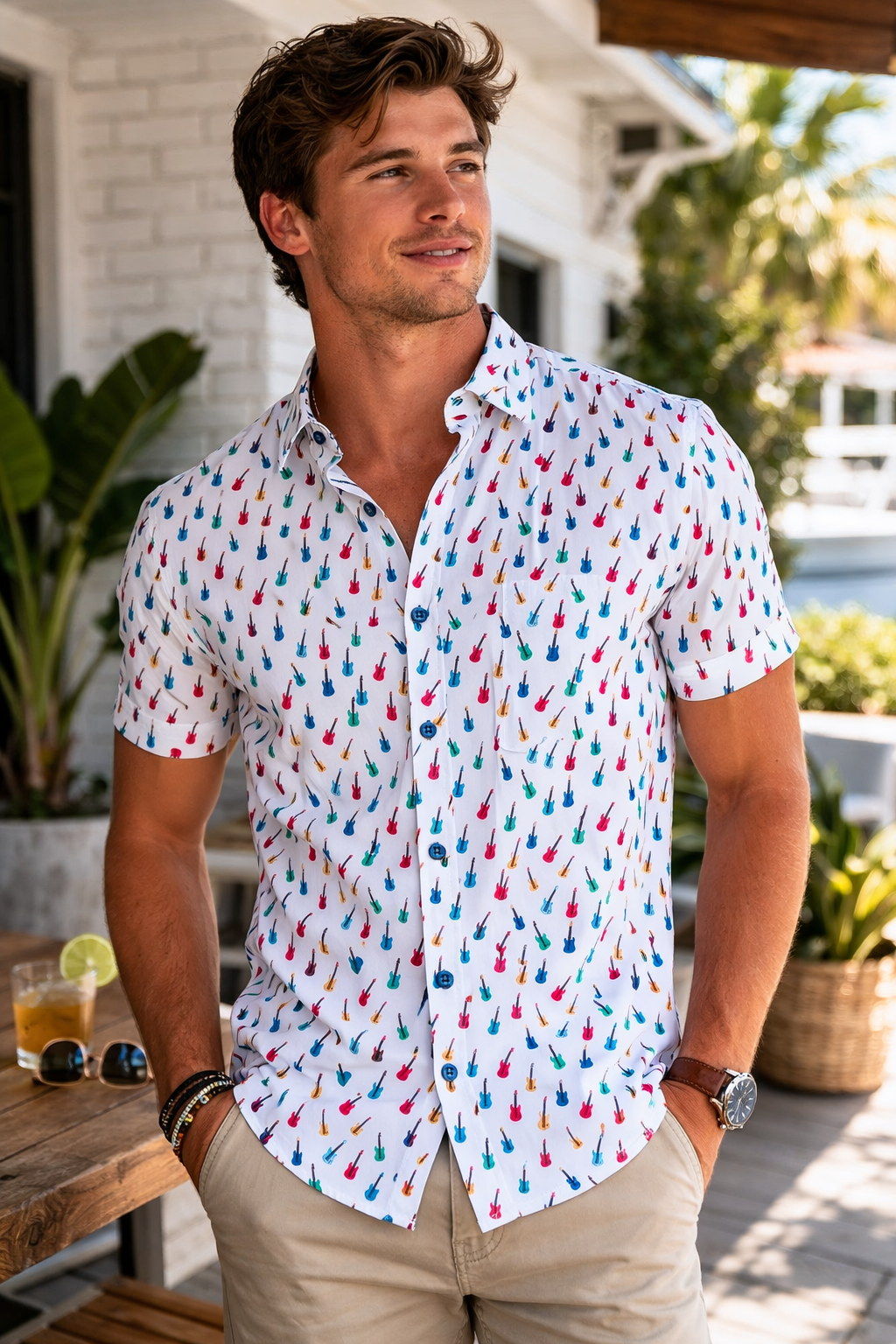 White Guitar S/S Sport Shirt