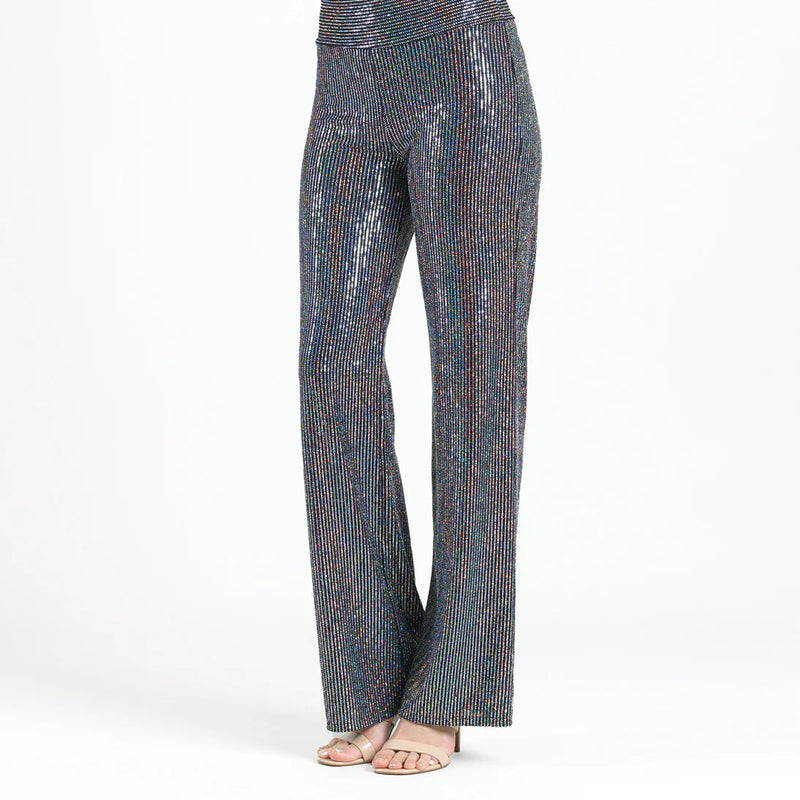 Shimmer Sequin - Wide Leg Pant - Silver Pinstripe