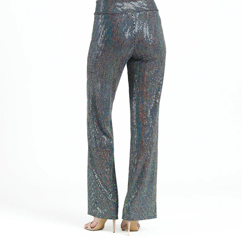 Shimmer Sequin - Wide Leg Pant - Silver Pinstripe