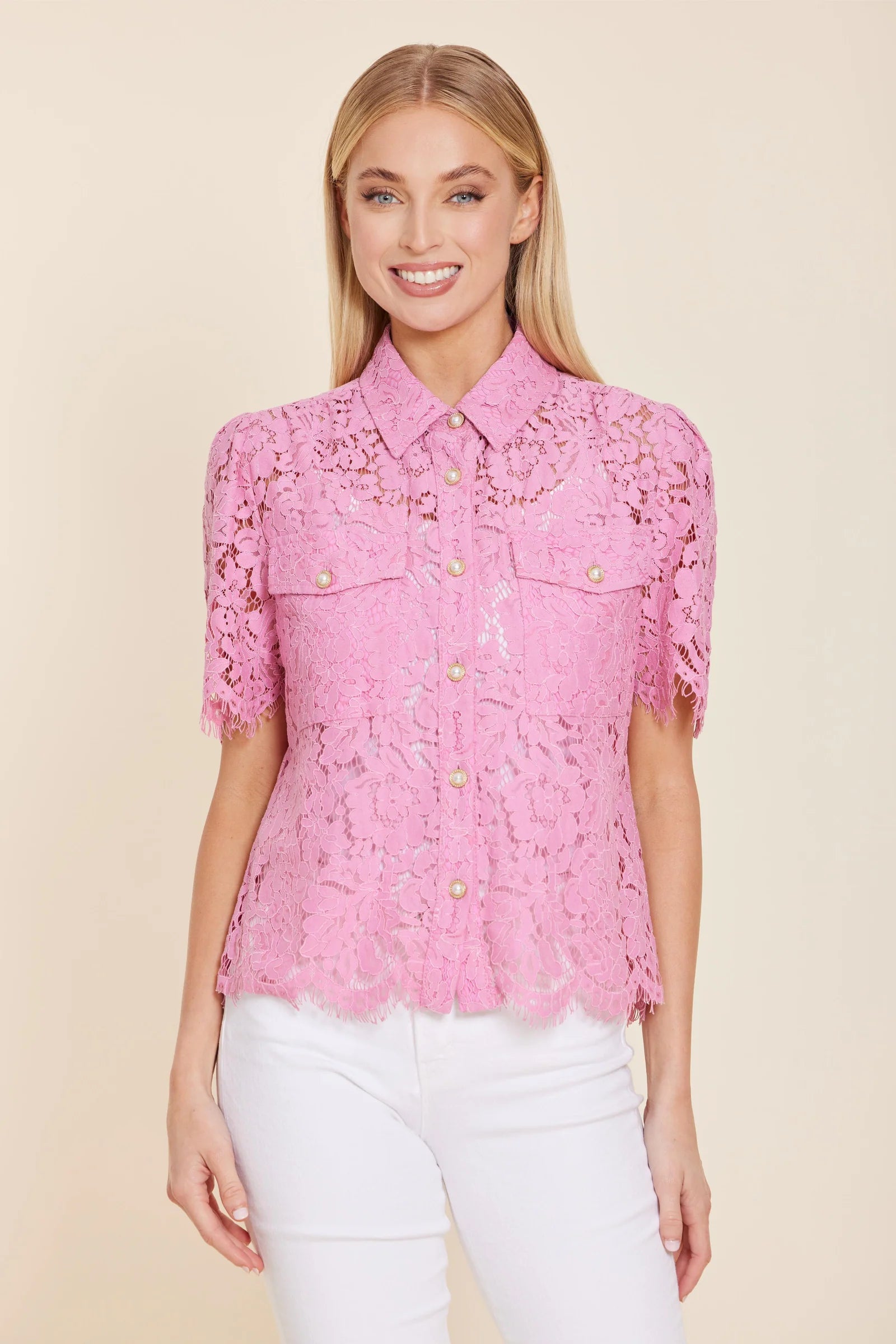 Floral Lace Blouse - pink