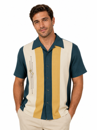 The Finley Retro Shirt - Teal/Mustard/Cream