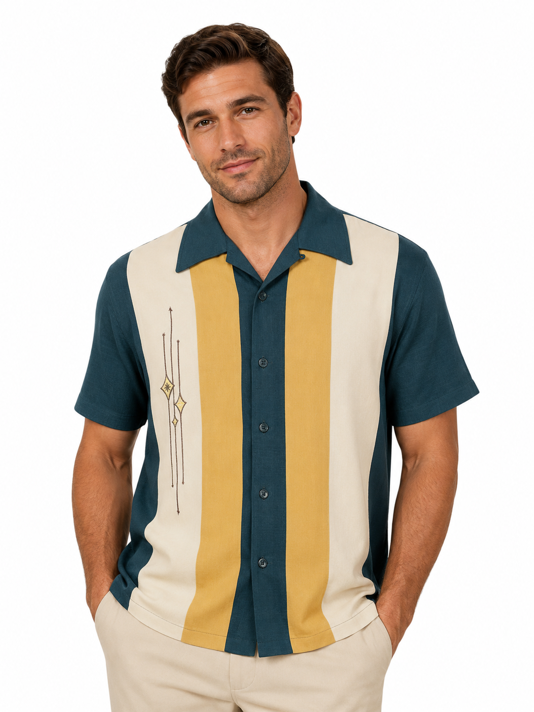The Finley Retro Shirt - Teal/Mustard/Cream