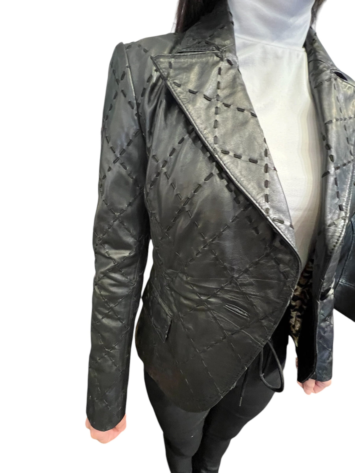 Leather Blazer w/ Leopard Lining Lamarque