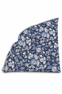 Navy Floral Silk Pocket Round