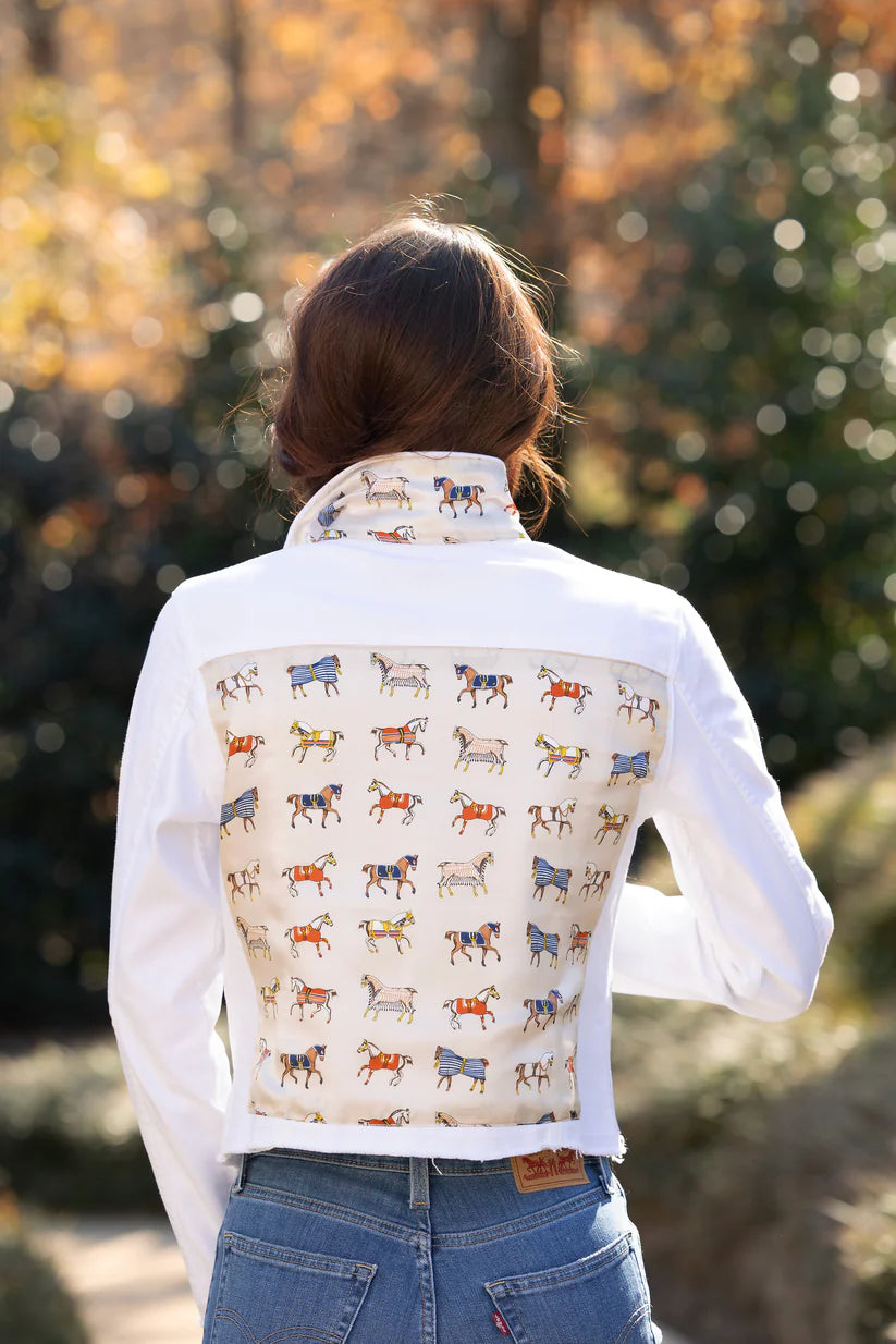 Equine Elegance White Denim Jacket