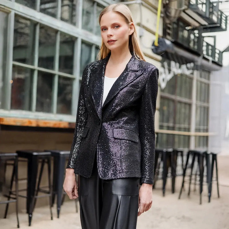 Sequin Knit - Signature Pocket Blazer - Black Clara Sun Woo