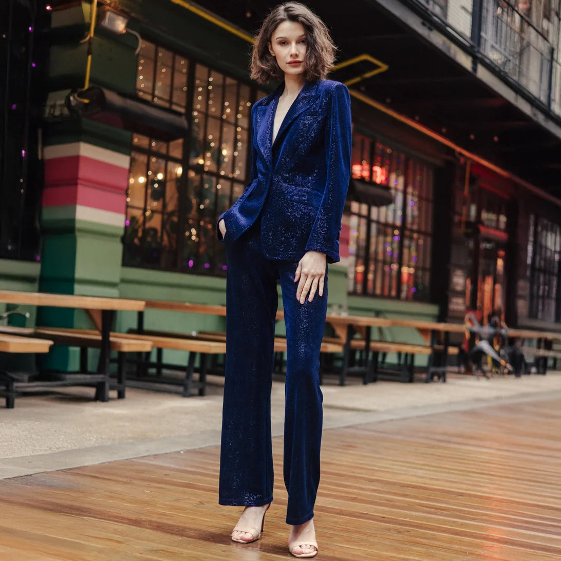 Shimmer Velvet Blazer - Navy