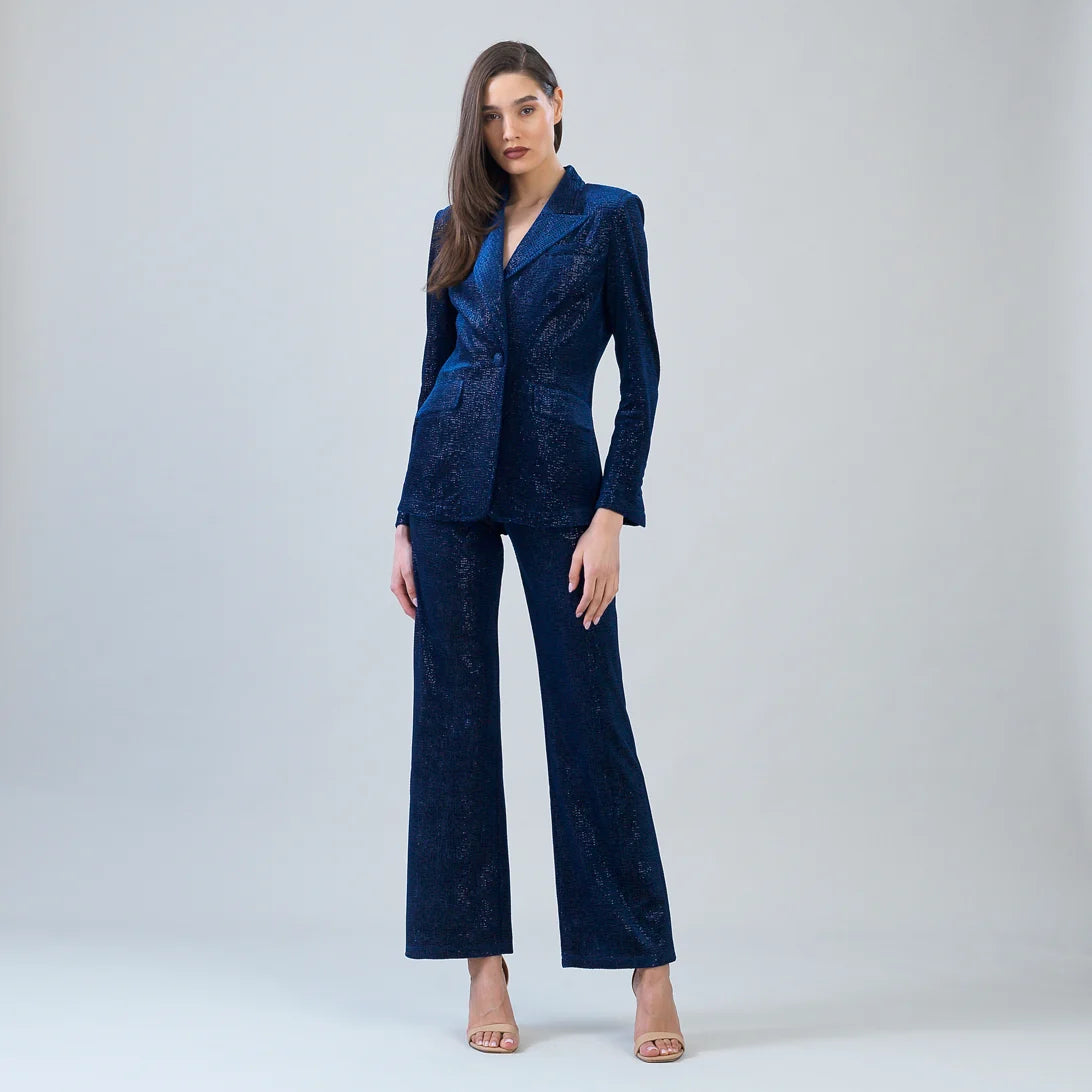 Shimmer Velvet Blazer - Navy