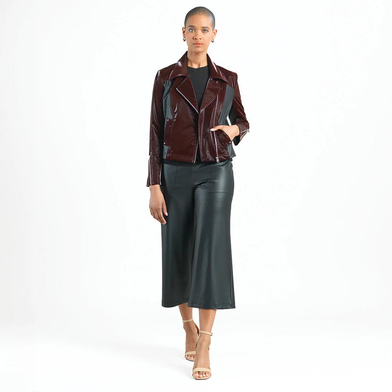 Vinyl - Liquid Leather™ Panel Zip Cuff Pocket Jacket - Mulberry