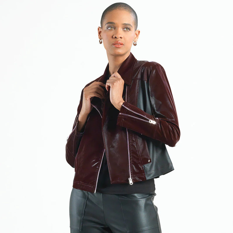 Vinyl - Liquid Leather™ Panel Zip Cuff Pocket Jacket - Mulberry