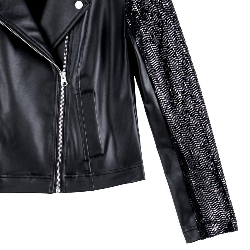 Sequin Knit - Liquid Leather™ Sheen Moto Jacket - Black