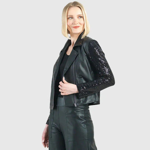 Sequin Knit - Liquid Leather™ Sheen Moto Jacket Clara Sun Woo