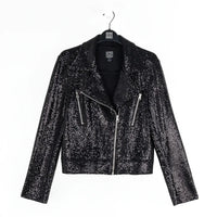 Sequin Knit - Moto Waist Jacket - Black Clara Sun Woo