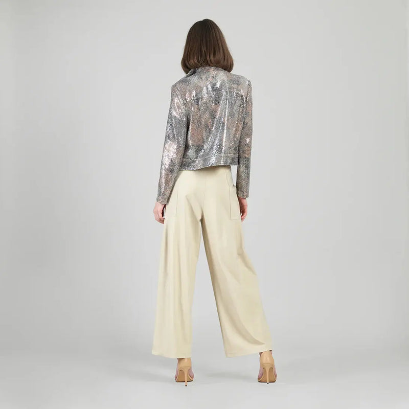 Sequin Knit Moto Jacket - Champagne Clara Sun Woo