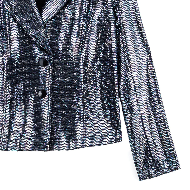 Shimmer Sequin - Modern Button Blazer - Gunmetal