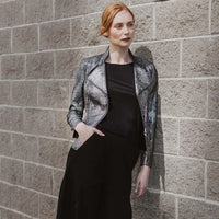 Metallic Liquid Leather™  Biker Jacket - Gunmetal Silver Clara Sun Woo