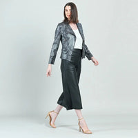 Metallic Liquid Leather™  Biker Jacket - Gunmetal Silver Clara Sun Woo
