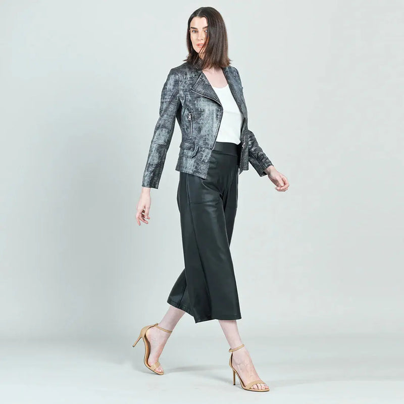 Metallic Liquid Leather™  Biker Jacket - Gunmetal Silver Clara Sun Woo