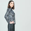 Metallic Liquid Leather™  Biker Jacket - Gunmetal Silver Clara Sun Woo