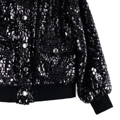 Crushed Faux Fur - Shimmer Embellished Bomber Jacket - Black - Limited Edition!