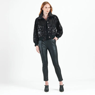 Crushed Faux Fur - Shimmer Embellished Bomber Jacket - Black - Limited Edition!