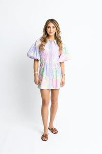 Pastel Floral Poplin Puff Slv Shirt Dress