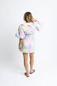 Pastel Floral Poplin Puff Slv Shirt Dress