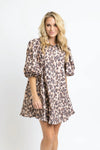 Leopard Denim Puff Slv Ruffle Pocket Dress Karlie