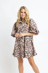Leopard Denim Puff Slv Ruffle Pocket Dress Karlie