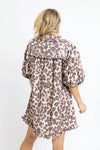 Leopard Denim Puff Slv Ruffle Pocket Dress Karlie