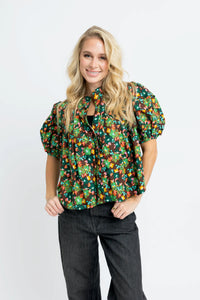 Floral Pleat Sleeve Top Karlie