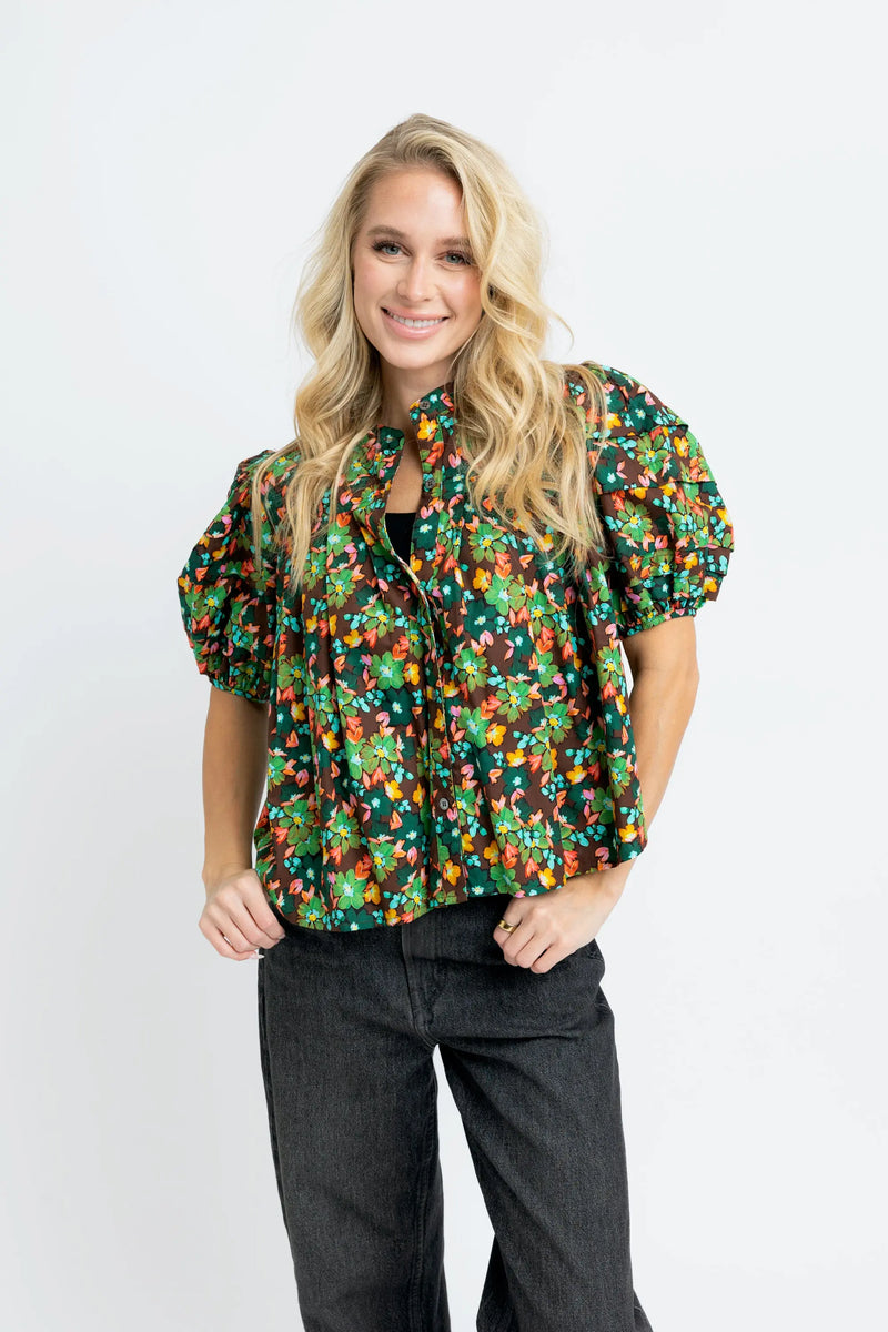 Floral Pleat Sleeve Top Karlie
