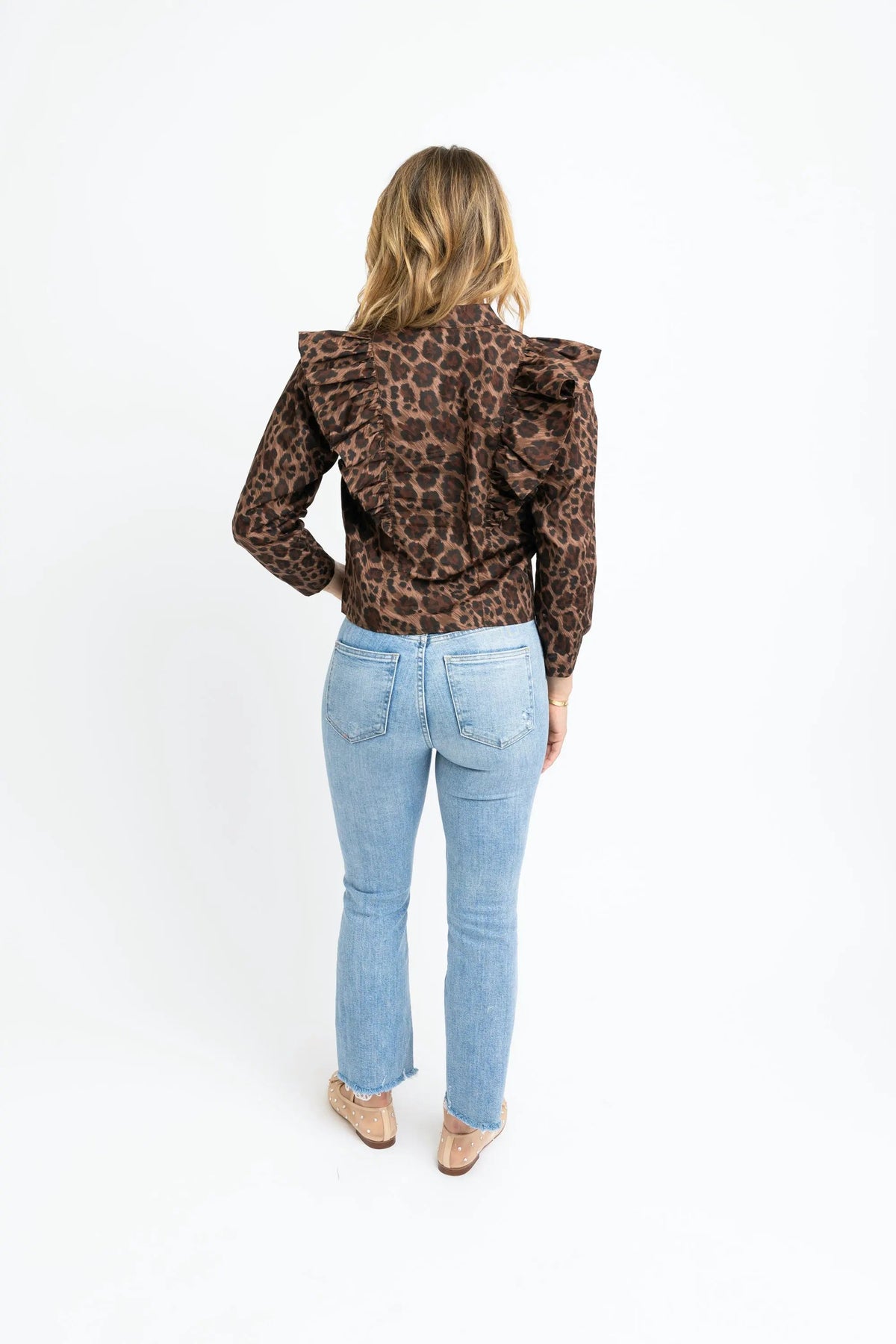 Leopard Ruffle Button Top Karlie