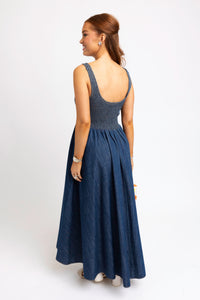DENIM SMOCK TANK MAXI DRESS