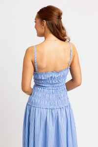 STRIPE POPLIN SMOCK CAMI MAXI DRESS