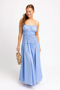 STRIPE POPLIN SMOCK CAMI MAXI DRESS