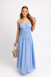 STRIPE POPLIN SMOCK CAMI MAXI DRESS