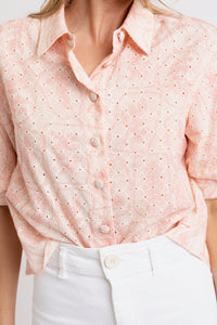 Eyelet Button Puff Sleeve Top