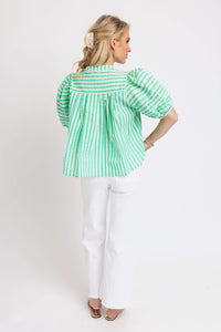 SEERSUCKER STRIPE PLEAT SLV TOP