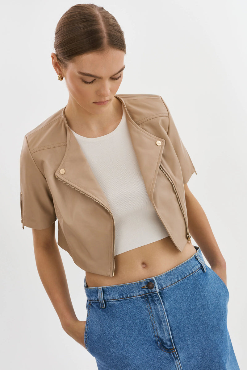 KIRSI GOLD | CROPPED BIKER JACKET - WHEAT