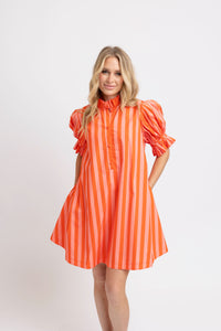 Stripe Button Tie Back Pleat Dress