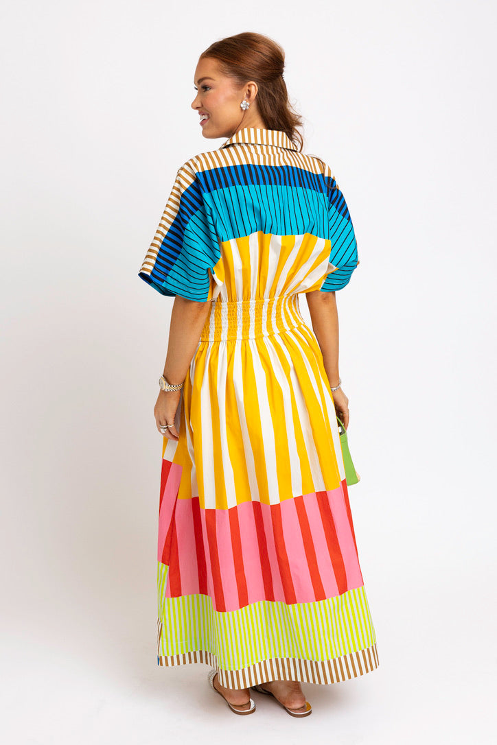 STRIPE BUTTON MAXI DRESS