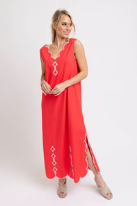 Coral Scalloped Maxi Dress