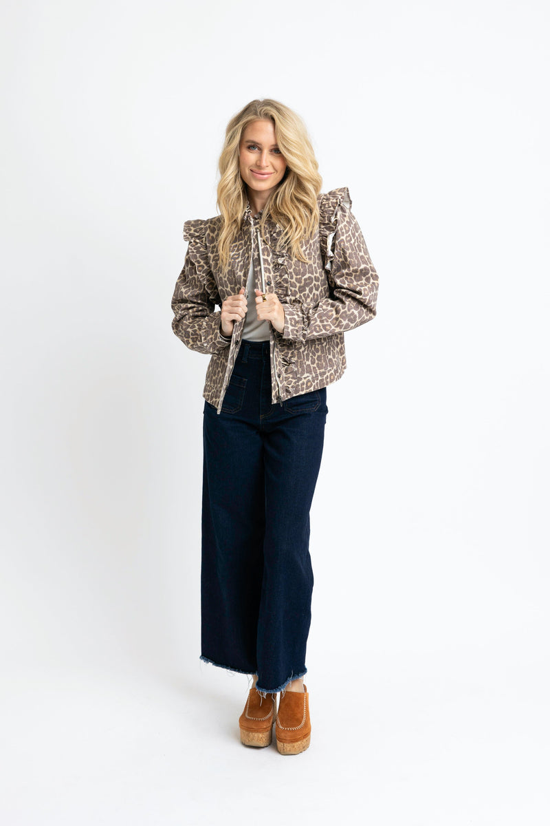 Leopard Denim Ruffle Novelty Jacket Karlie