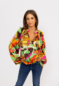 Abstract Satin Vneck Top