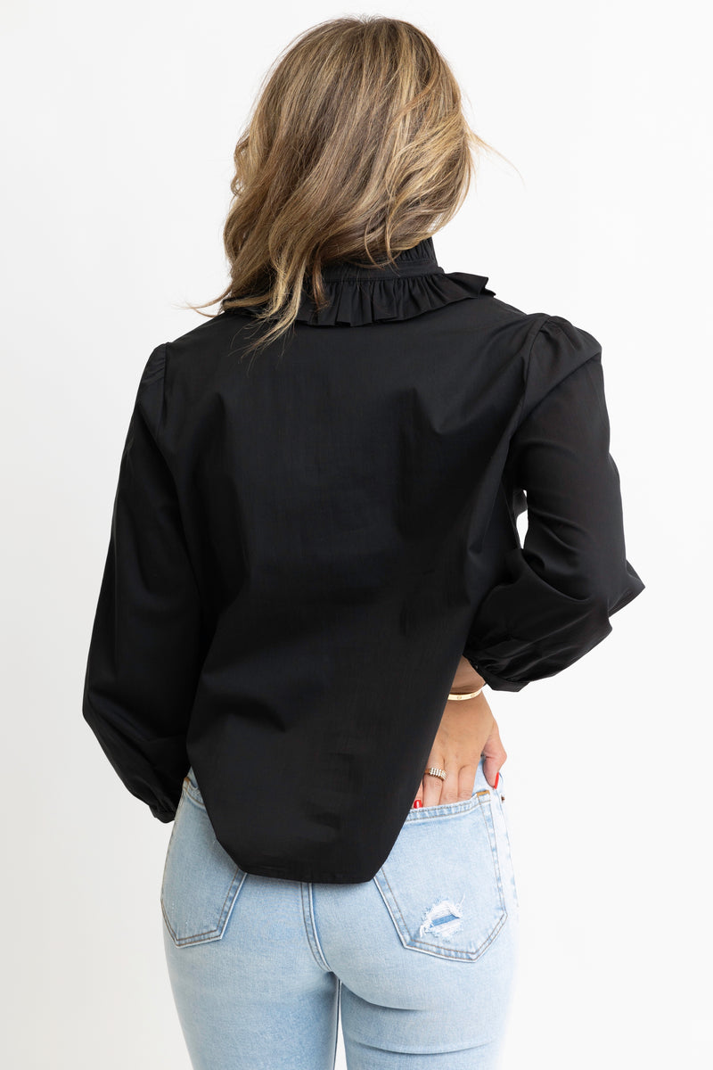 Poplin Ruffle Neck Top