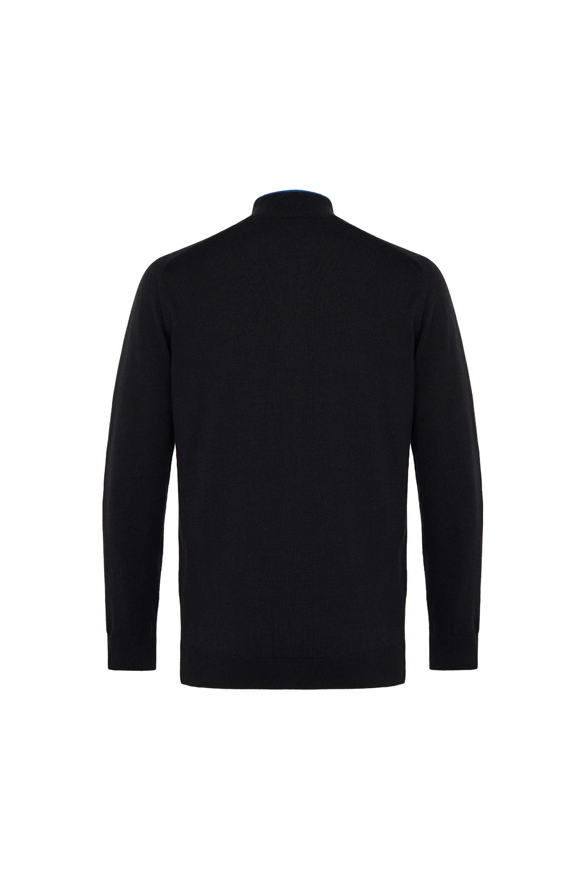 Black Quarter Zip Paneled Wave Jacquard Sweater