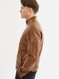 Lucio Lambskin Leather Jacket- Cognac