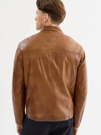 Lucio Lambskin Leather Jacket- Cognac