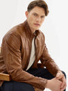 Lucio Lambskin Leather Jacket- Cognac